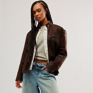 NWOT We The Free Brown Leather Serena Jacket Medium